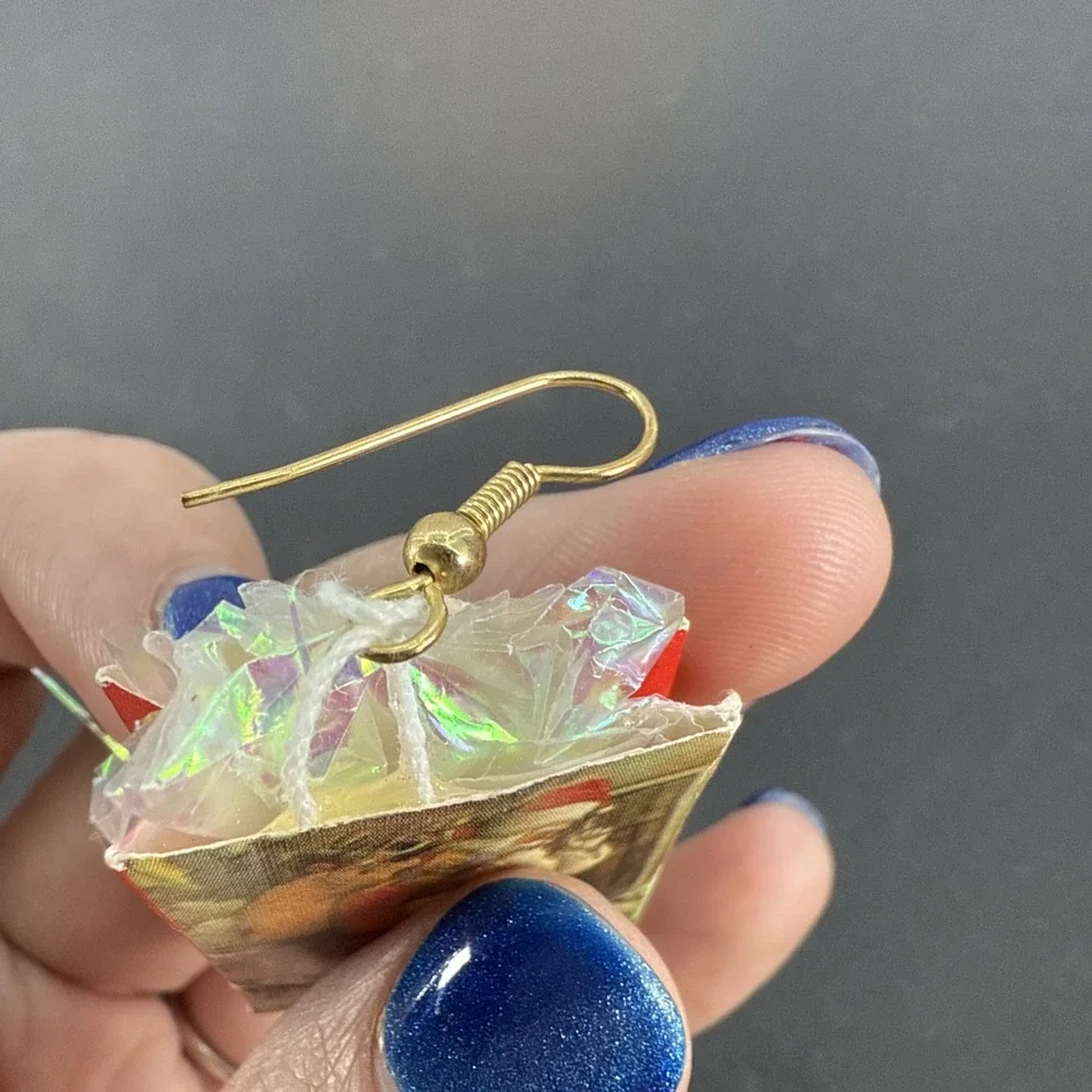 Vintage Christmas Santa Clause Gift Bag Dangle Pierced Earrings